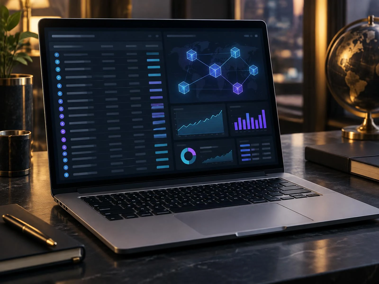 Digital asset transaction records and blockchain analytics displayed on a professional laptop